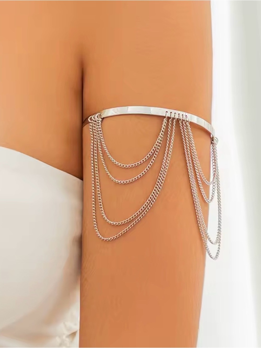 Silver Arm Chain Cuff with Draped Chains